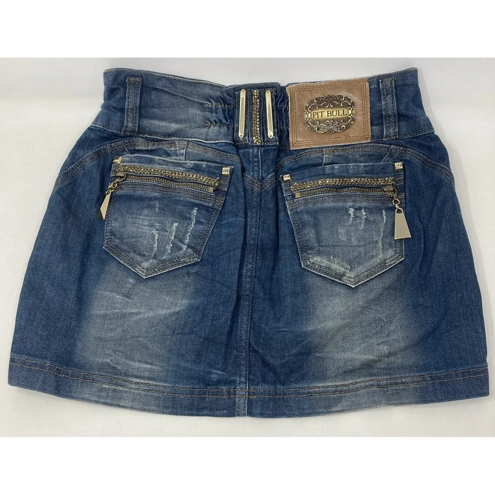 Pit Bull Denim Jean Skirt Embroidered Butt Lift Pads‎ Women's Brazil 42 US 7/8